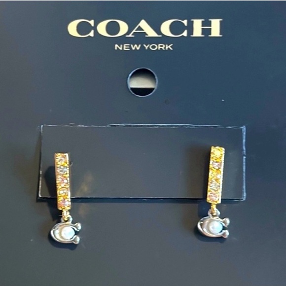 Coach Signature Pavé Bar Huggie Earrings 😍 NWT❣️ - Picture 3 of 5